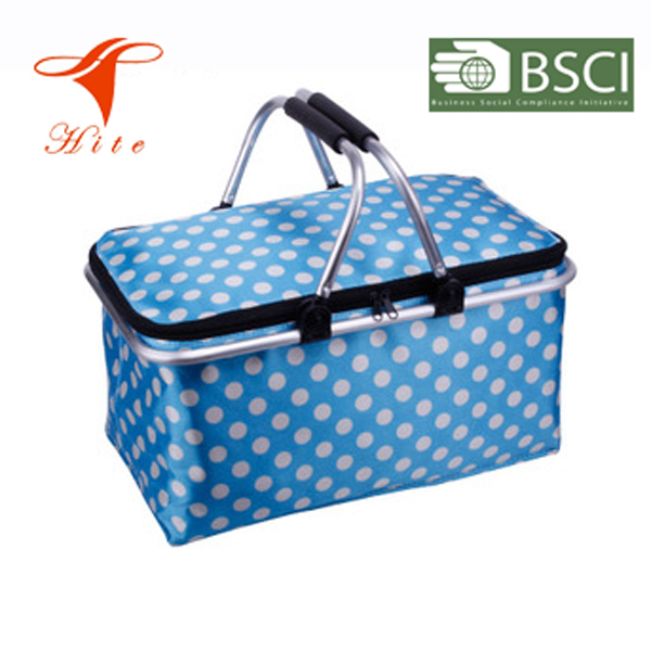 Высококачественная складная корзина для покупок и сумка-холодильник в горошек