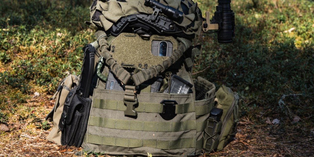 A tactical backpack outside