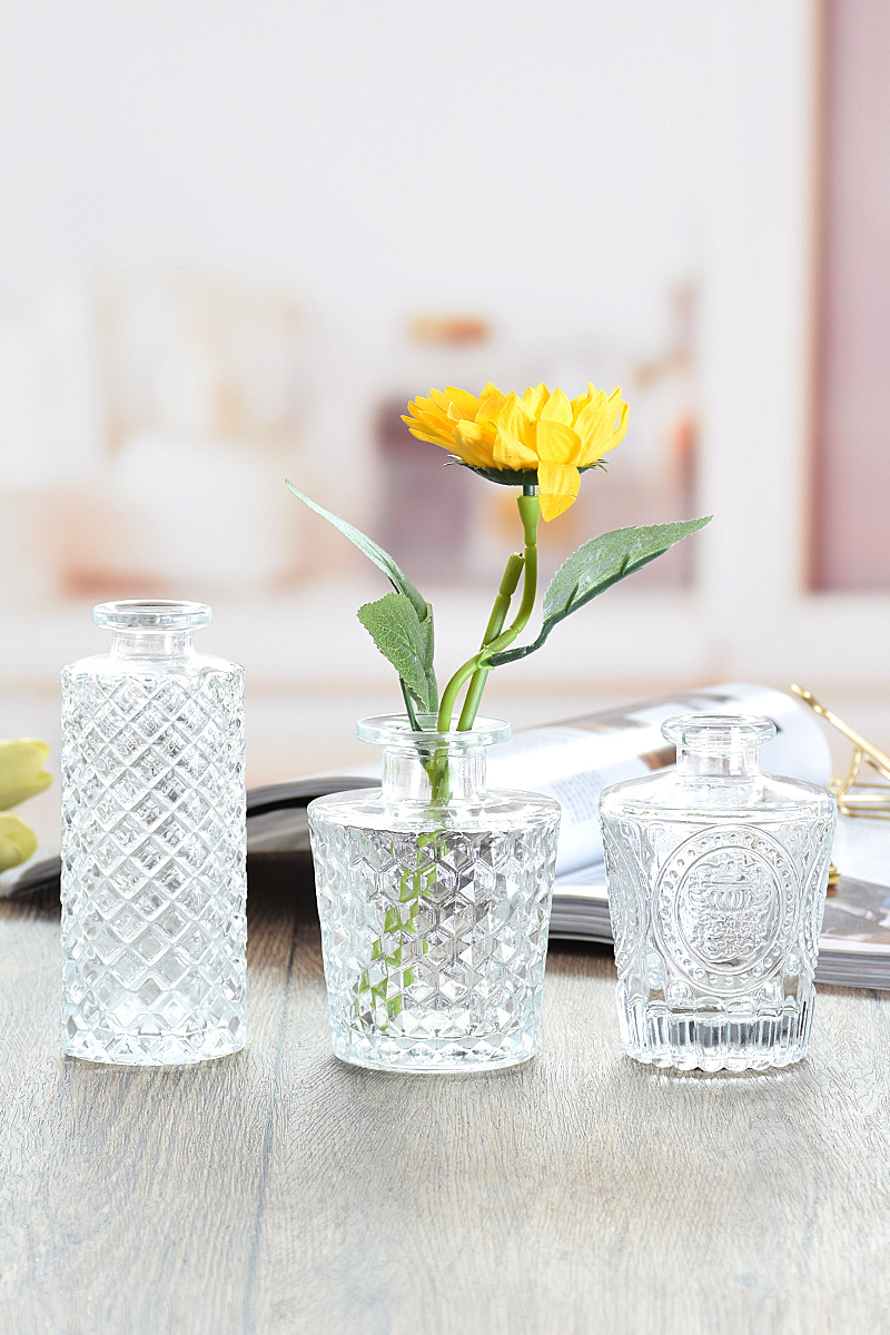 Wholesale Relief pattern glass vase flower arrangement transparent desktop creative glass small vase