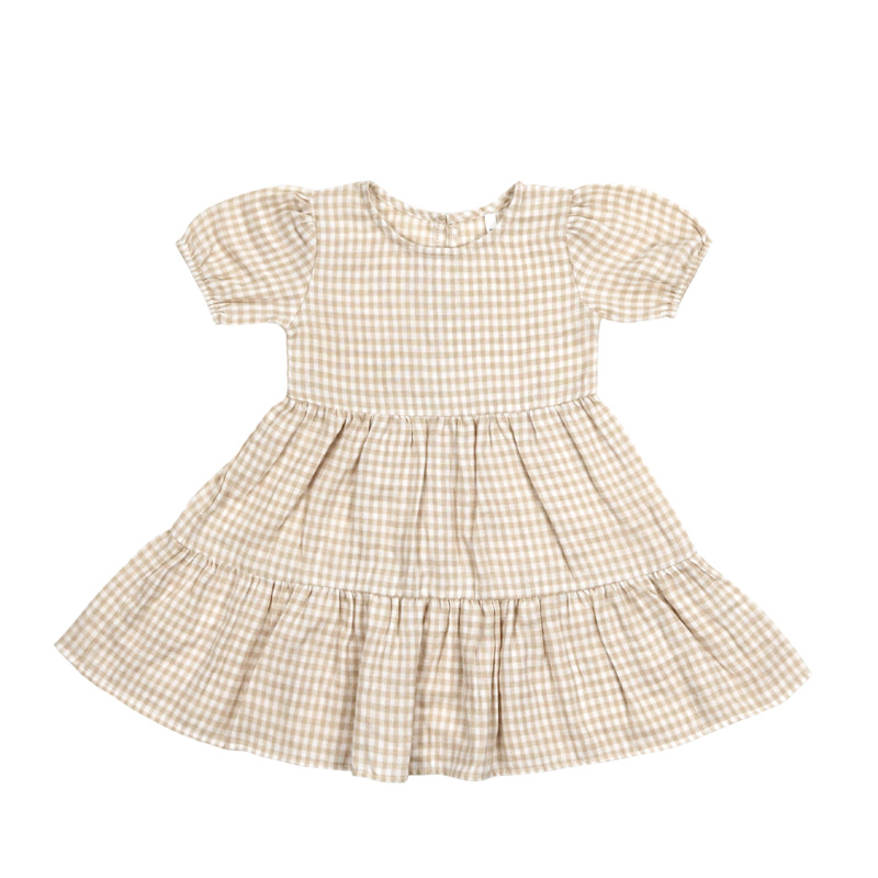 Эксклюзивное высококачественное классическое платье в желтую и белую клетку с пышными рукавами для маленьких девочек