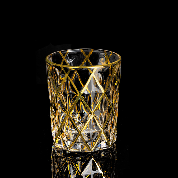 Высокое качество стеклянная чашка с ромбическим дизайн, в золотой линией, 320 мл, D83 H100