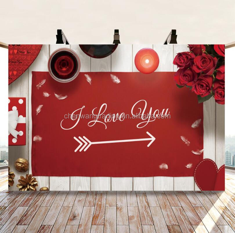 Vintage Wood Photo Backdrop - Red Love Heart Valentine's Day Photography Background 5x3ft