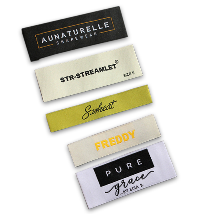 Высокая плотность пользовательского бренда логотип конец сложенный текстиль шеи тканые этикетки для одежды