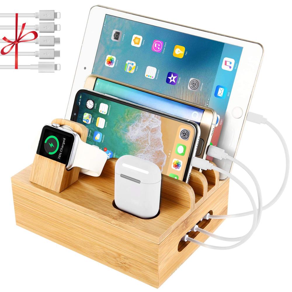 2019 Newest design desktop bamboo wooden charging station box for phones(cable not included)
