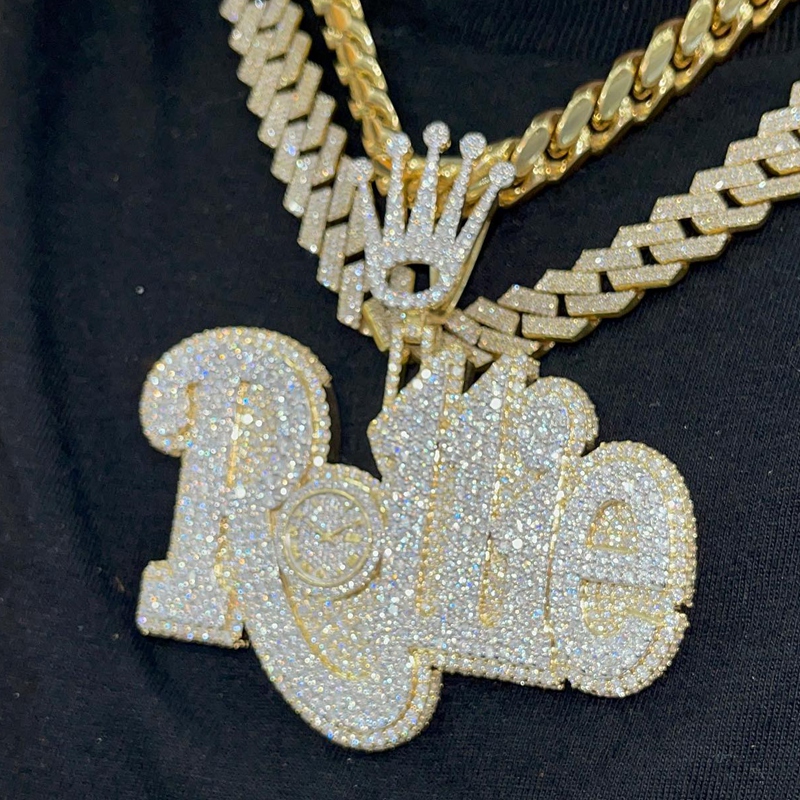Hip Hop Jewelry Mens Iced Out Custom Letter Pendant Sterling Silver 3inch Moissanite Diamond Number Name Initial Logo Pendant