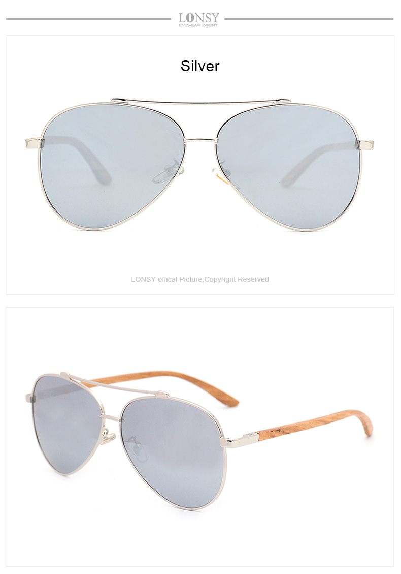Bras en bois en metal classiques de la mode aor lunettes de soleil polarisees pour les hommes