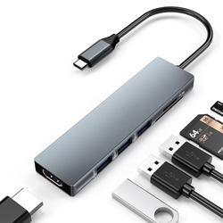 2020 China Manufactured 6 In 1 SD/TF Card Reader 3 Usb3.0 Ports Type C Hub