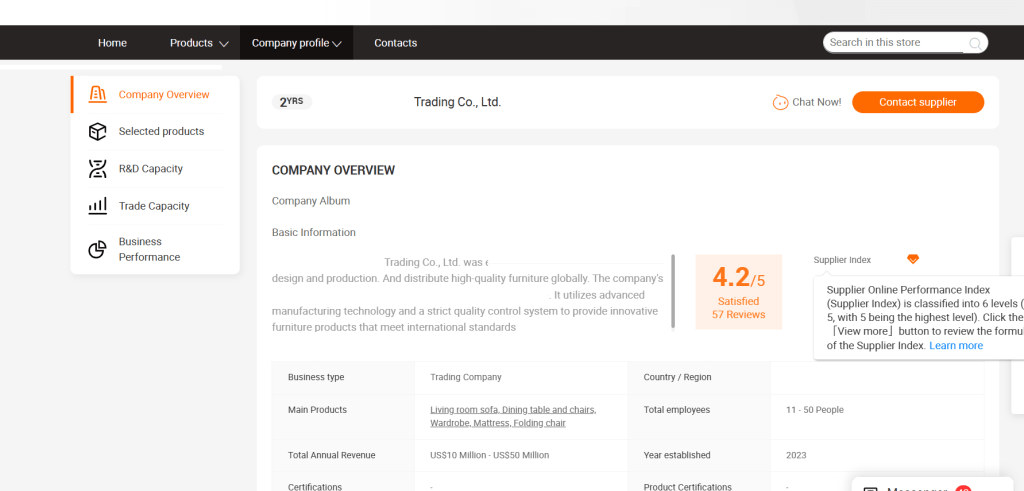 Company Overview of a Trade Assurance supplier on Alibaba.com