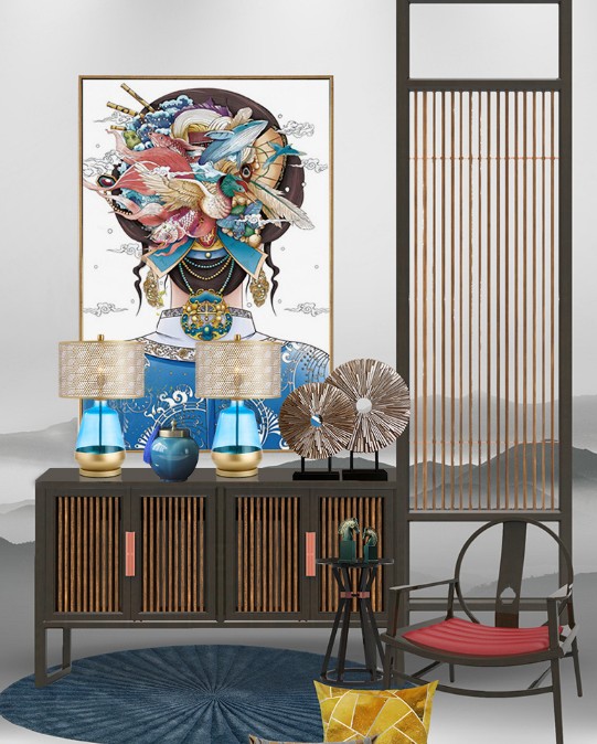 Postmodern home creative table lamp decoration villa hotel living room fabric bedside table lamp floor lamp