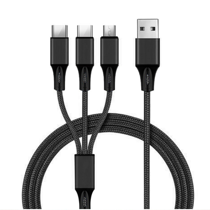 Прямая продажа с завода, 3 в 1 Многофункциональный нейлоновый Usb-кабель для быстрой зарядки и передачи данных 3,0 А