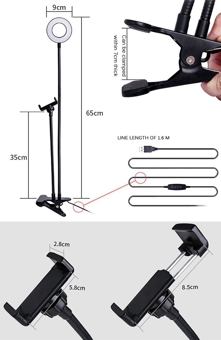 Flexible Long Arm Goose Neck Fill Light Dimmable Live Broadcast Desk Mobile Cell Phone Holder Bracket Stand