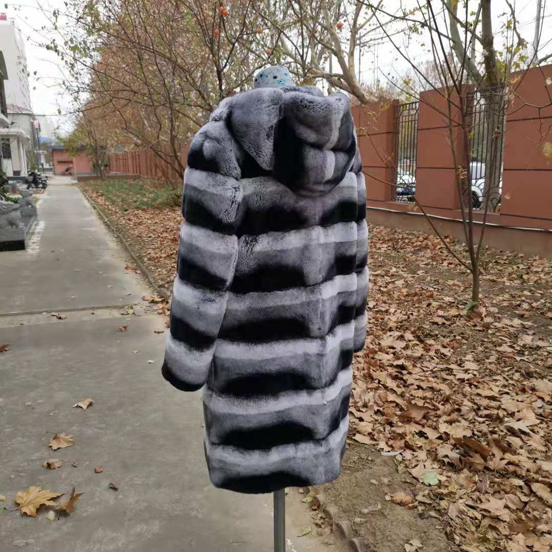 New Winter Clothes Ladies Real Fur Oversize Jacket Overcoat Dyed Real Natural Chinchilla Rabbit Fur Coat
