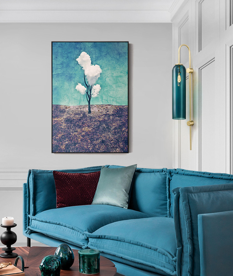 Modern decorative bedroom wall lamp with blue shade