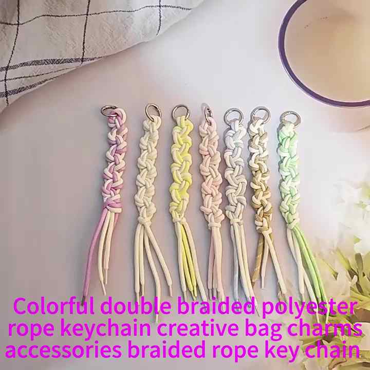 Key Charm Two Ropes Wholesale 25CM Colorful Double Braided Polyester Rope Keychain Creative ...