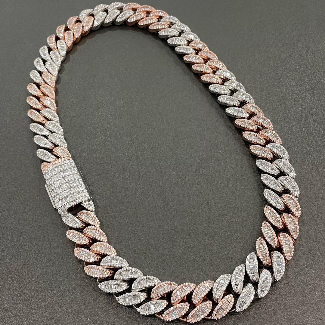 Two Tone Rose Gold & White Gold Over Silver 18mm Iced Out SOLID Miami Cuban Link VVS Moissanite Diamond Cuban Chains