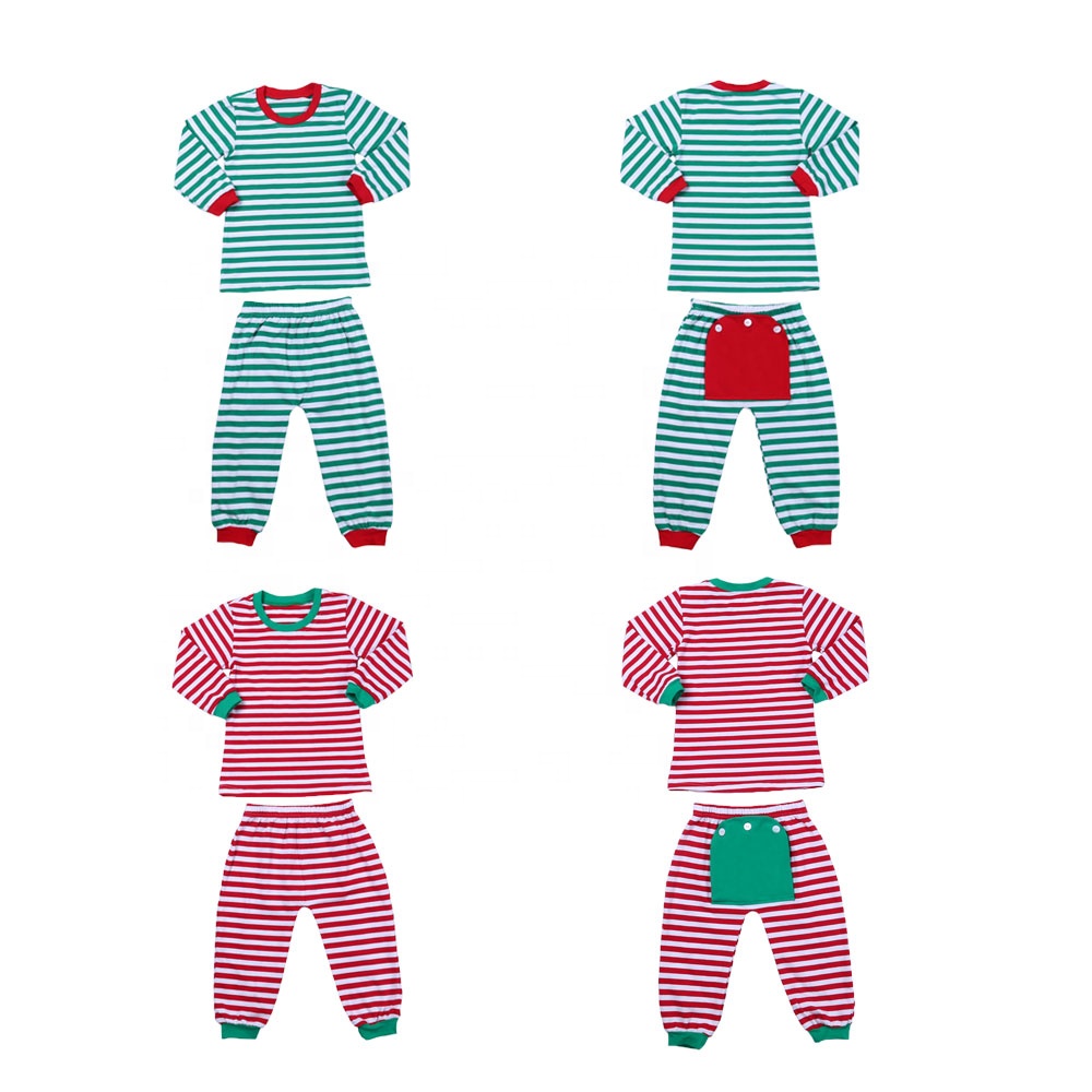 Ночная одежда из 100% хлопка, пижамный комплект с клапаном для младенцев, оптовая продажа, милые рождественские пижамы в полоску для детей