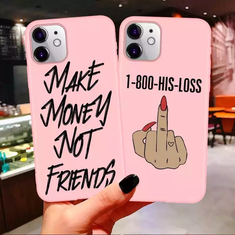 Make Money Not Friends Pattern Pink Phone Case For Iphone 12 Pro Max 11 Xs Xr X For I Phone Cases Black Girls Buy For I Phone Cases Black Girls Case For Iphone