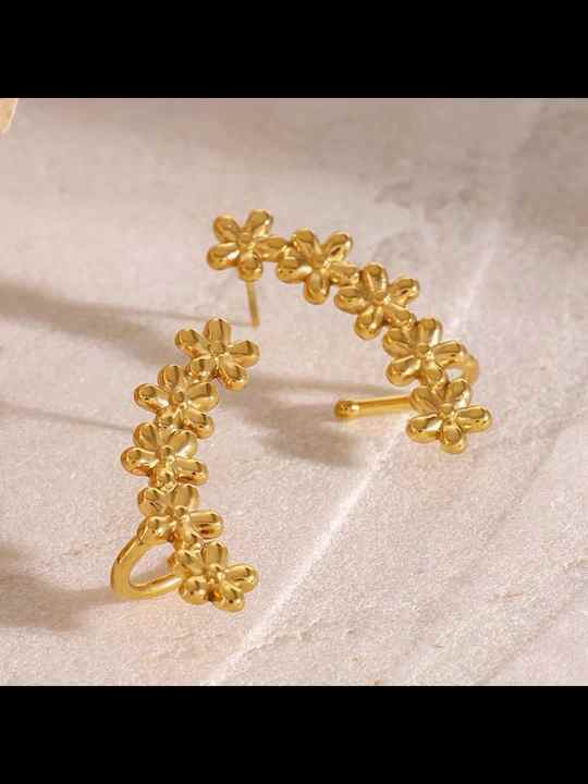 Wholesale Classic Waterproof 18K Gold Stainless Steel Fashion Simple Flower  Ear Clip Earrings Trend Accessories Ear Cuff Earring