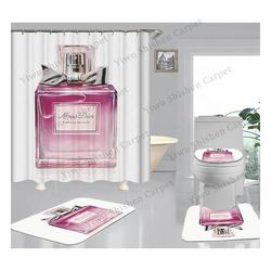 Flannel Non Slip 3D print Shower curtain mat set 3 piece bath mat set bath rug set bath mat