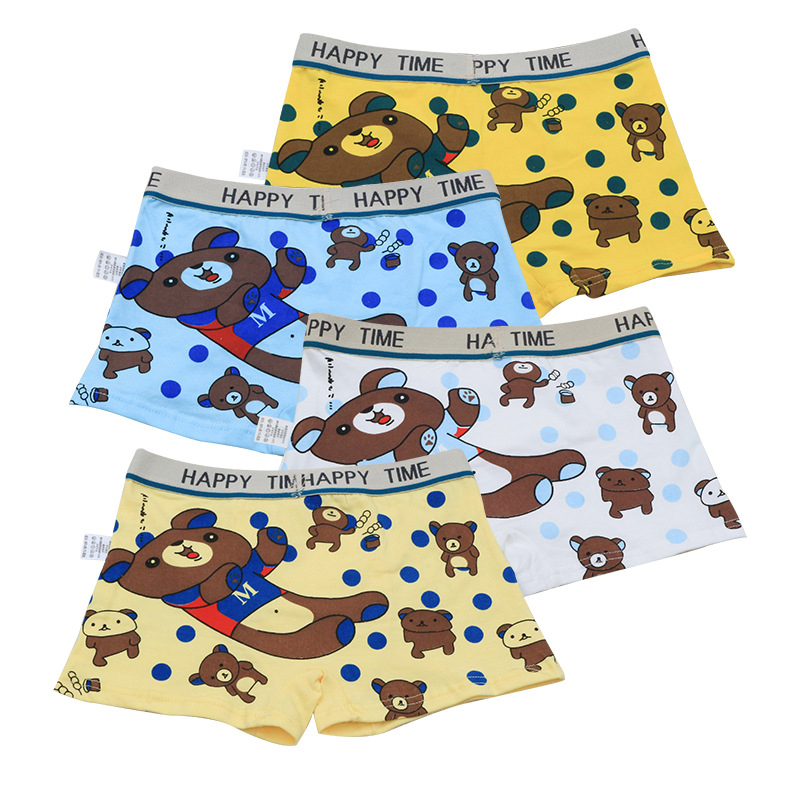 Детское нижнее белье из 4 предметов трусы-боксеры для мальчиков милые мягкие хлопковые трусики с рисунком медведя