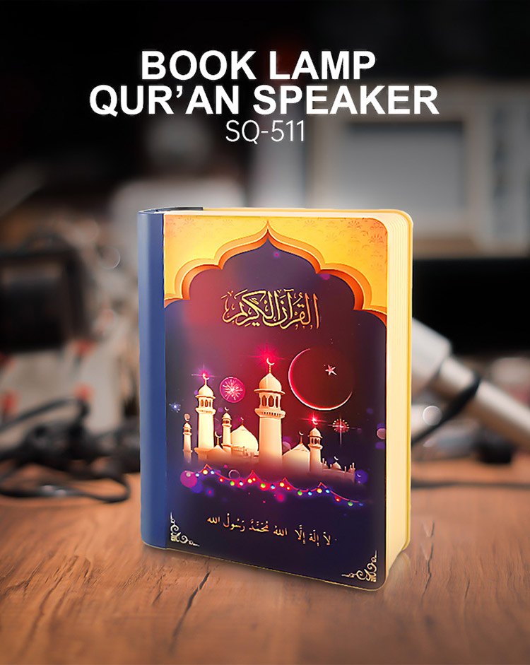 Equantu new product Book Lamp quran speaker muslim gifts Al digital Blue Tooth MP3 Colorful Night Light SQ511
