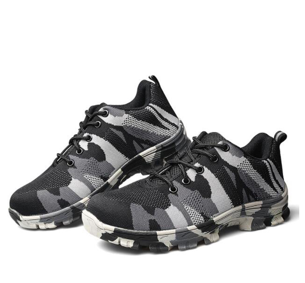 Мужские труда страхование не прокалываются, обувь для мужчин модные камуфляжные Весна туфли из дышащего сетчатого материала со стальным носком Повседневная Рабочая обувь