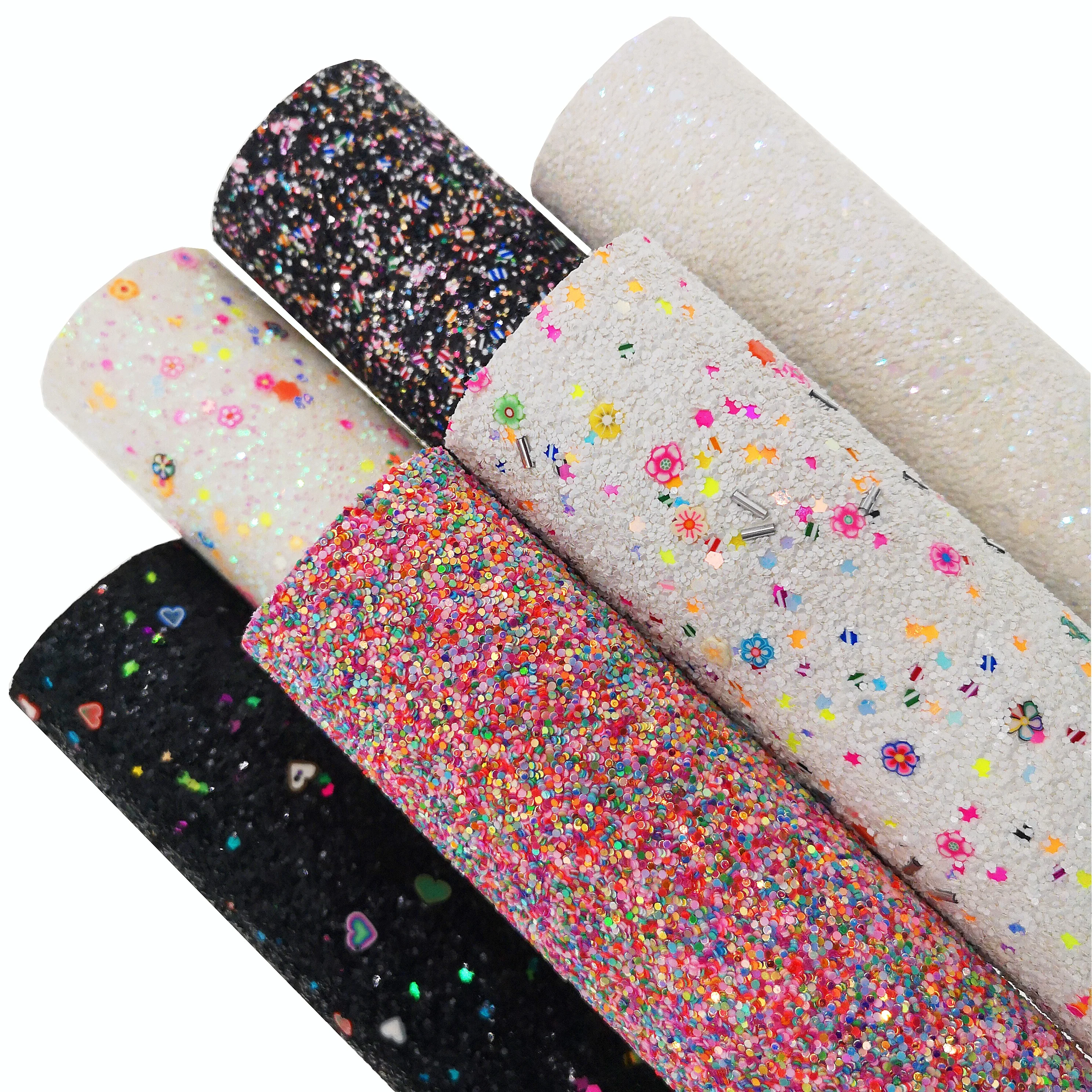 Black Chunky Glitter Fabric Sparkly Vinyl Taped Backed Material Decor Walls 54/"