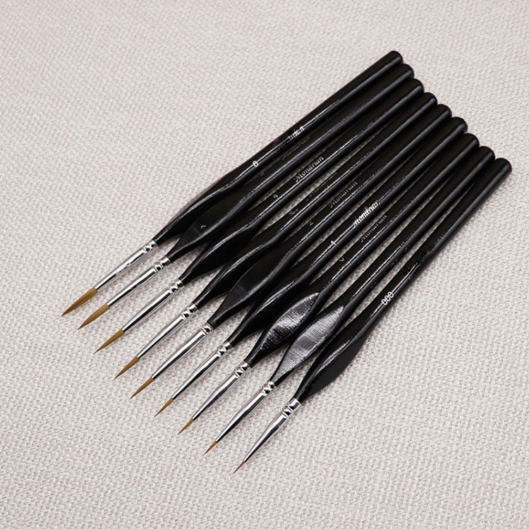 Watercolor Oil Gouache Weasel 9PCS Hair Miniature Painting Drawing Detailed Hook Art Acrylic Painting Liner Brush Set