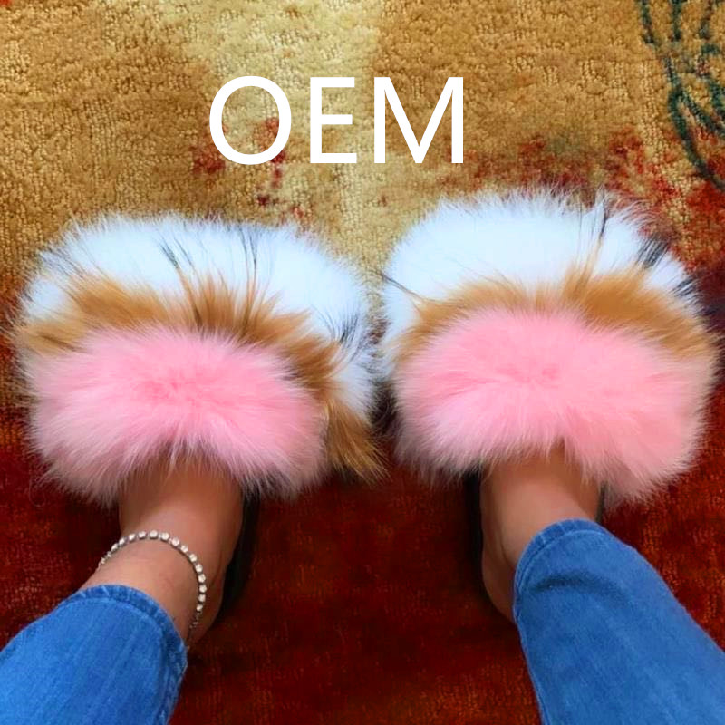 Тапочки на заказ; Дешевые роскошные меховые тапочки с лисьим мехом; Женские шлепанцы с натуральным лисьим мехом; Летние домашние меховые Тапочки