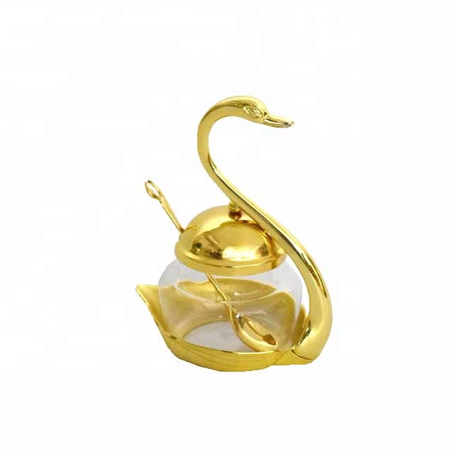 Посуда из цинкового сплава в форме лебедя, стеклянные чашки для чая и кофе сахара специй горшок с металлической крышкой