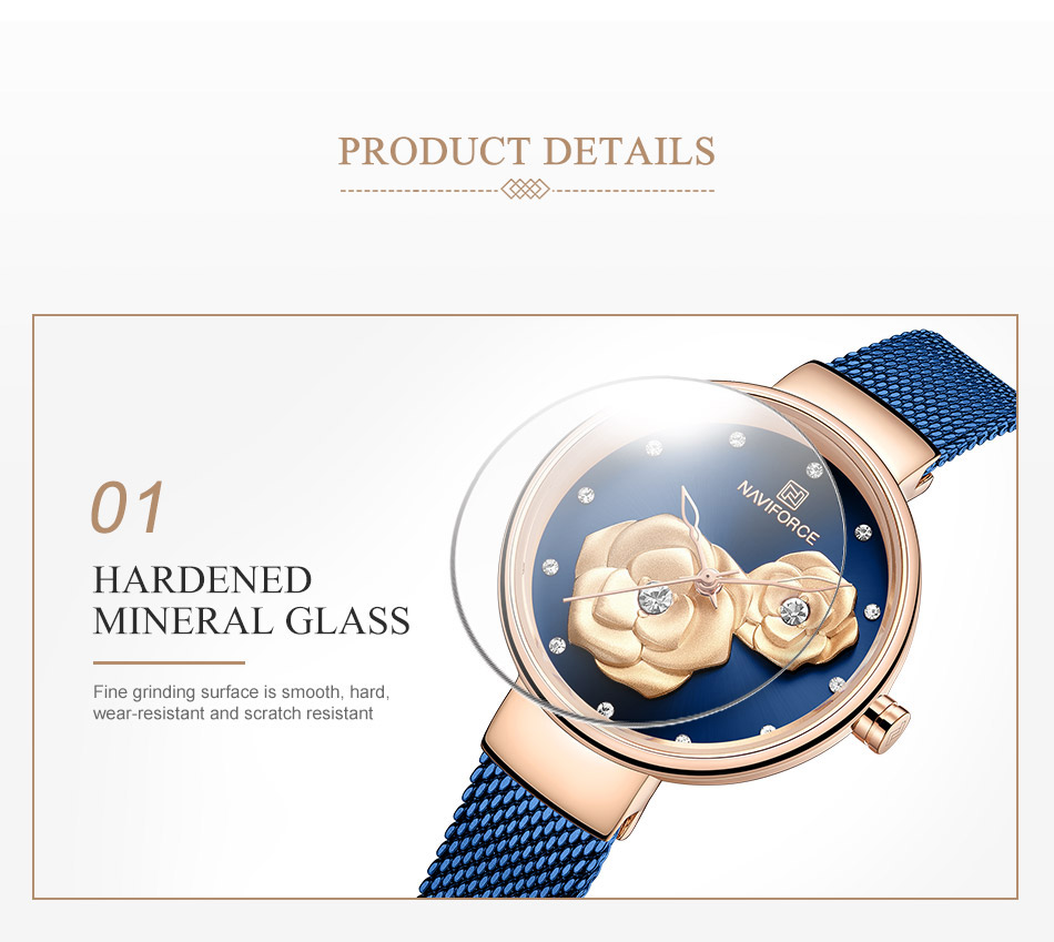 NAVIFORCE 5013 Top Luxury Brand Ladies Watch Fashion Creative 3D Rose Women wrist watches Casual Dress Clock Relogio Feminino