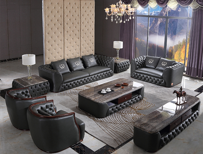 高品质现代定制意大利纽扣簇绒真皮沙发