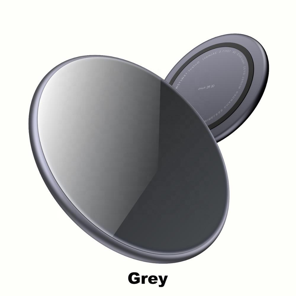 Ultra Slim 15W Fast Charge Round Mobile Phone Wireless Charger Metal Base Mirror Surface Portable Qi Wireless Charging Pad