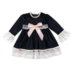 new style Baby and children's wear Princess of England spring and autumn velvet bow girl dress