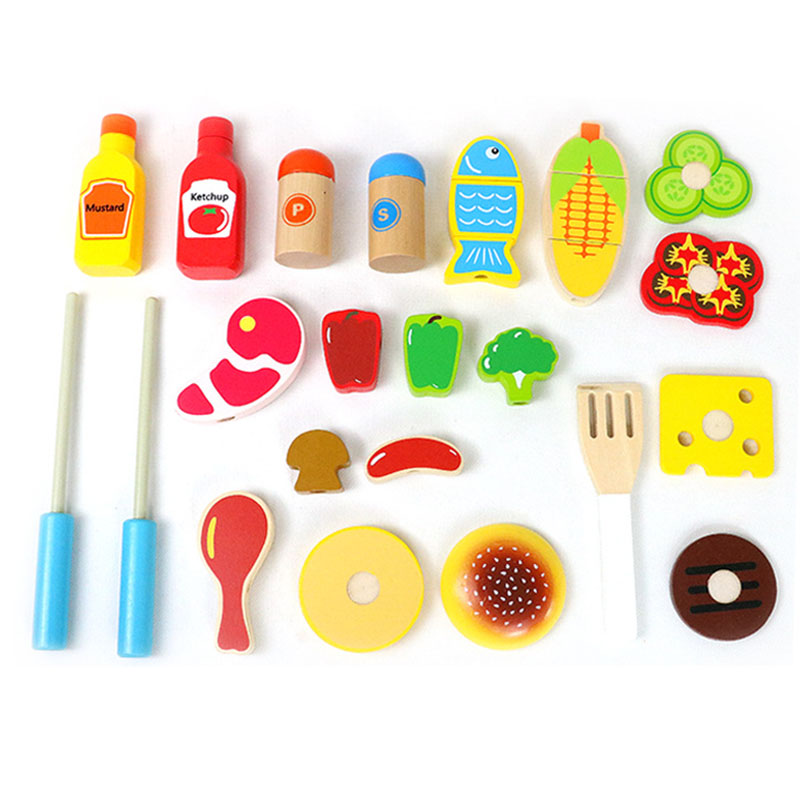 Wooden children's play house simulation BBQ kitchen barbecue set little boy and girl baby educational toys