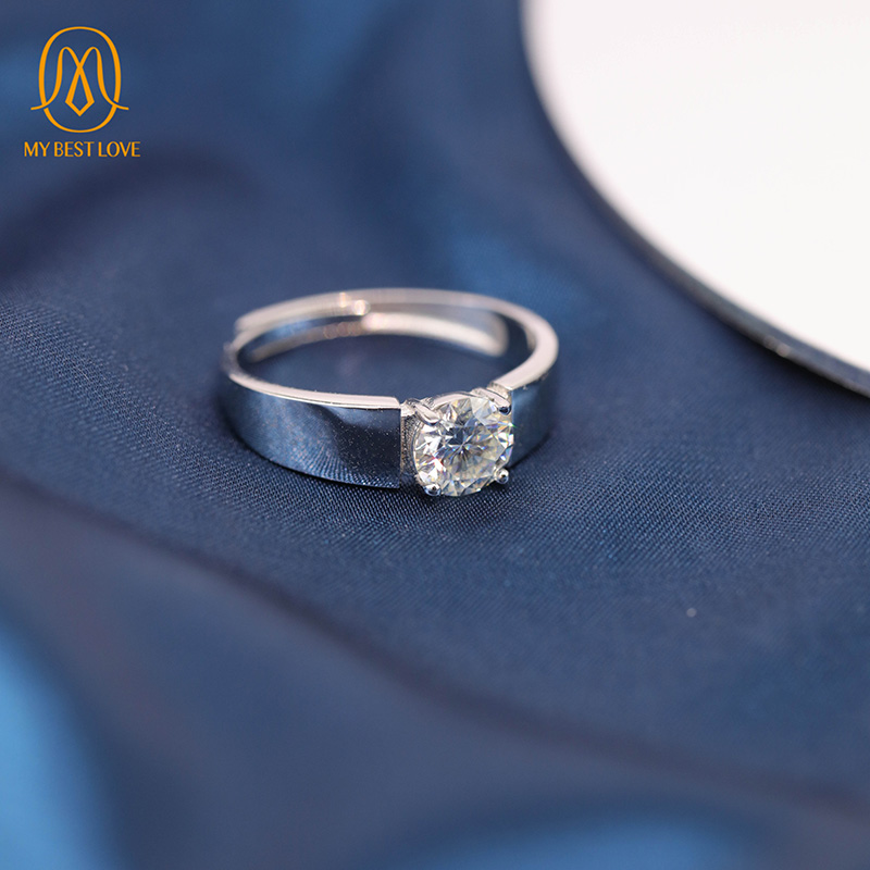 AAA Gems Sterling Silver 925 Engagement Band DEF Round Moissanite Rings for Men