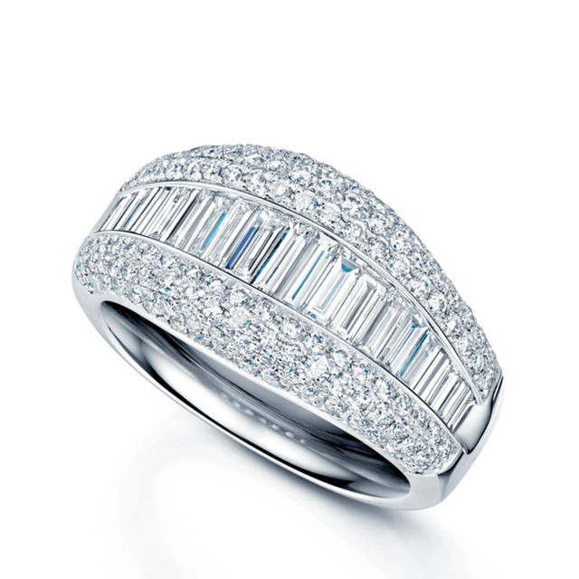 Men Ring Baguet and Round Cut Moissanites  Engagement Ring in 18K Gold Ring