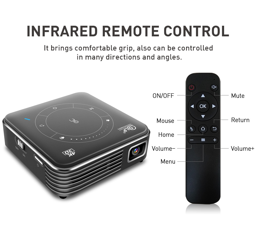 2022 Popular Portable 3D Mobile Phone DLP Projector 3D BT WIFI 4K Mini Projector for Home/Office