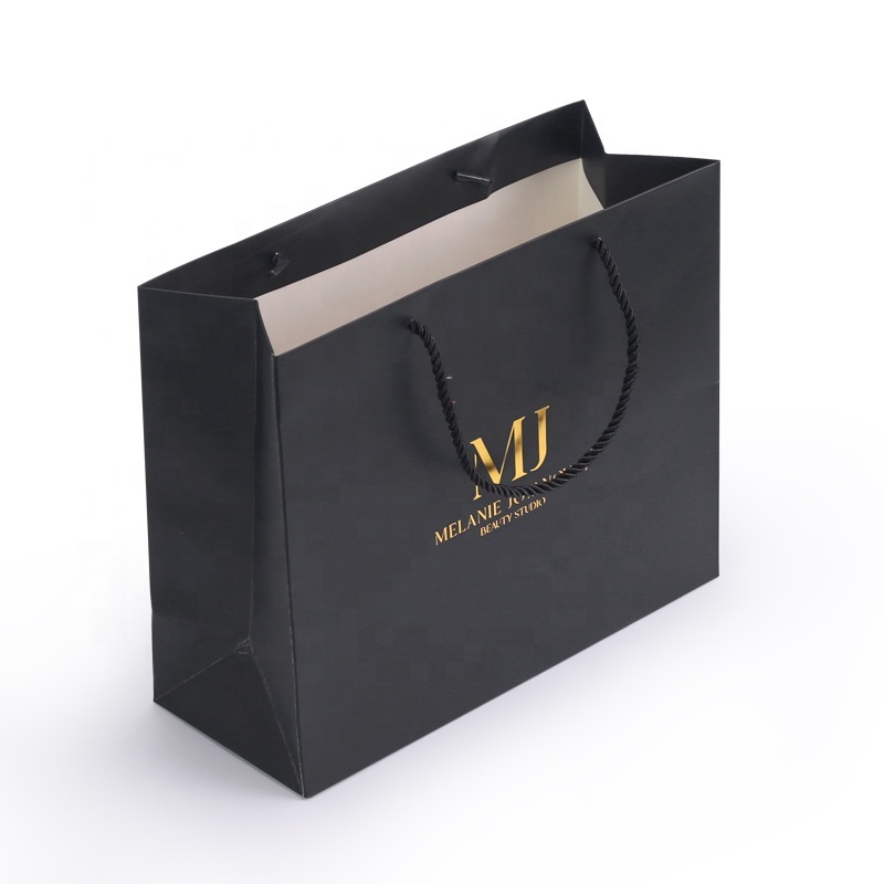 Manufacturer custom luxury beauty gift bag packaging custom black paper thank you gift bags with logo print