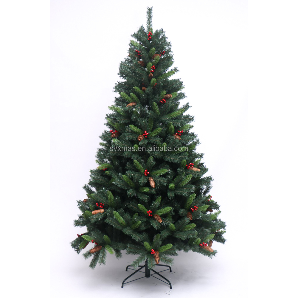 150cm amazon hot sale pvc Christmas tree with pinecone and red berries