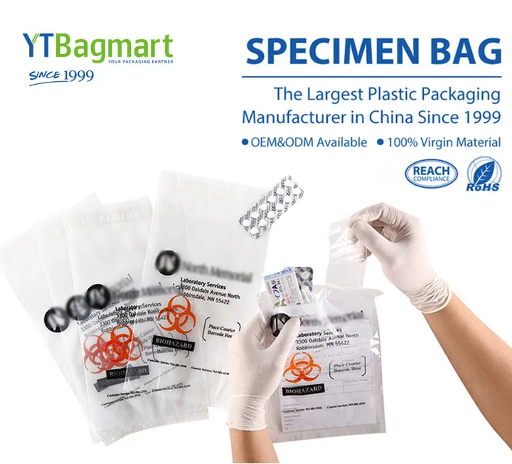 Bagmart Biological Hazard Specimen Bag Custom Printed Specimen Transportation Plastic Bag