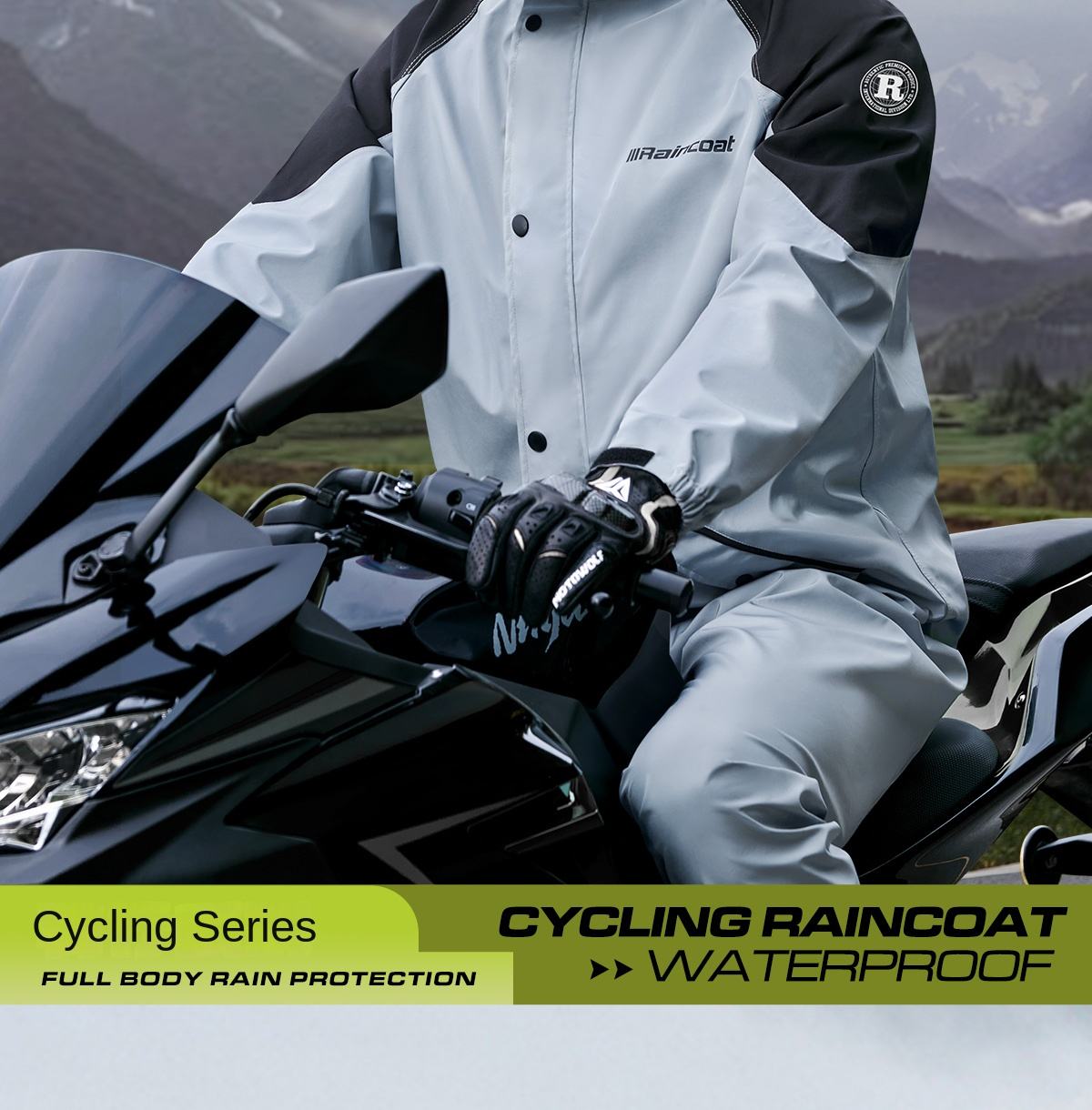 Quan Yan Men's Motorcycle Raincoat Durable Waterproof
