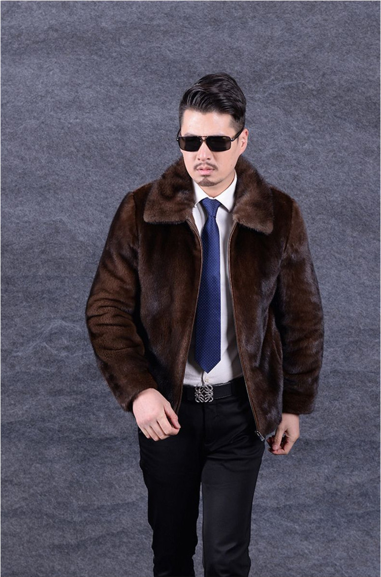 yq249免费送货男士新款冬季保暖棕色人造水貂皮草真皮大衣