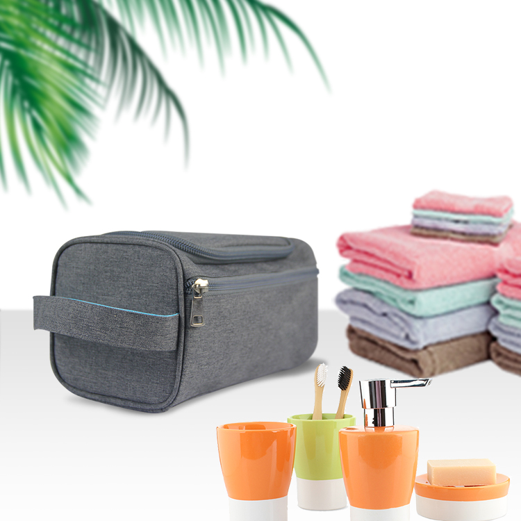 Bolsa de maquillaje cosmético de viaje con logotipo de marca personalizada rpet reciclado, artículos de tocador para mujeres y hombres