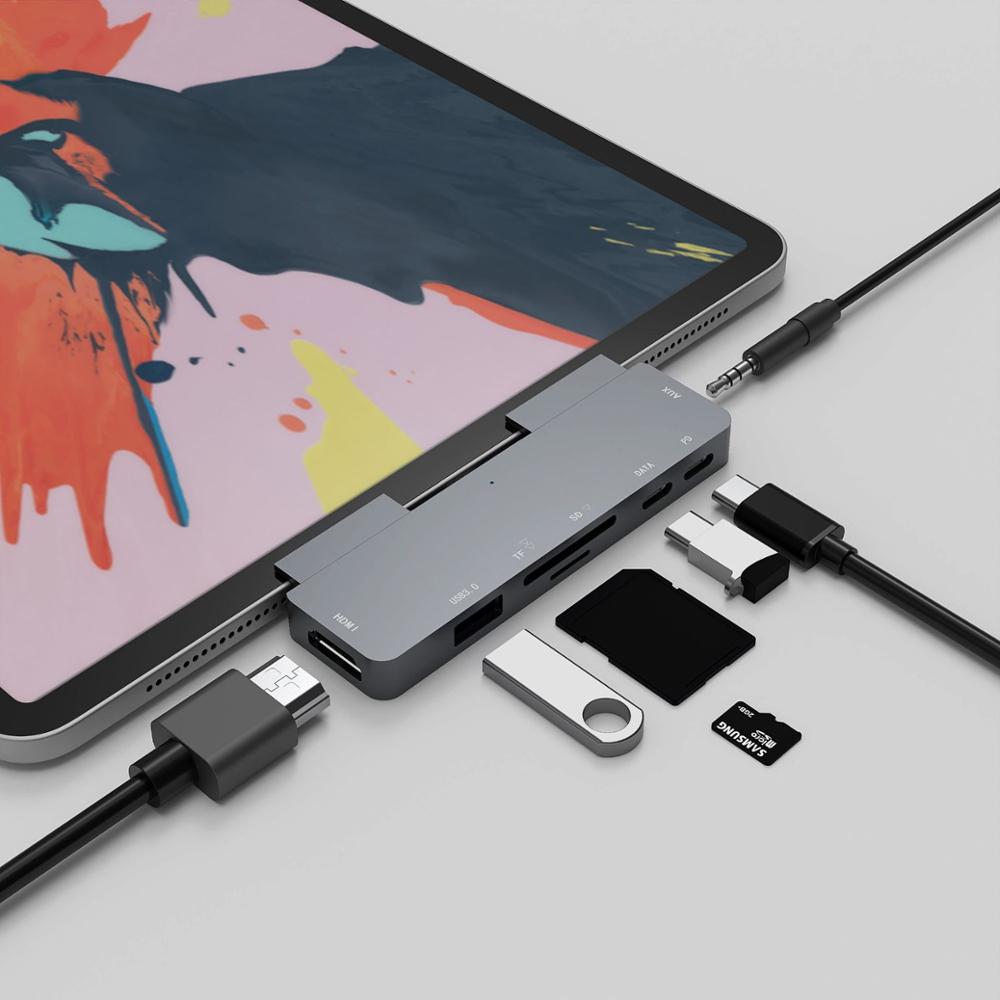 USB-C 60 Вт PD Быстрая зарядка двойной тип c разъем HUB 7 портов USB type c HUB для Macbook