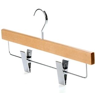 High Quality Custom Logo Natural Color Trouser Hangers Wooden Clip Hanger for Pants