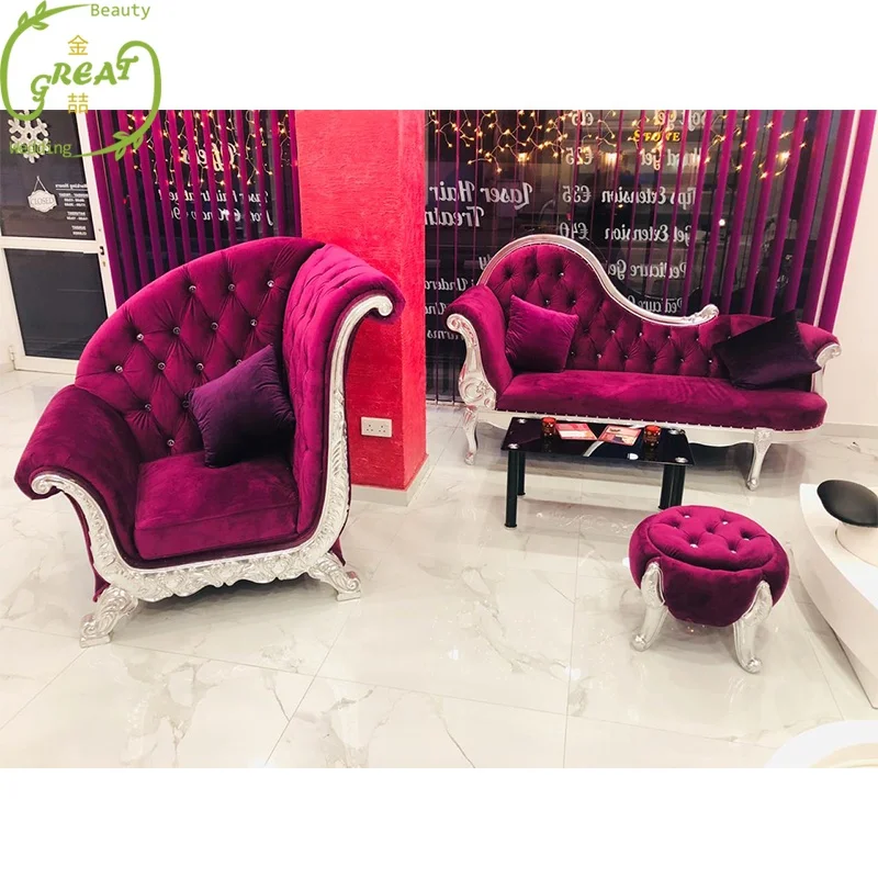 Great Foshan Factory Purple Beauty Salon Furniture Sofa Salon Sofa Waiting Sofa