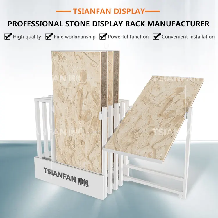 Showroom Floor Slider Marble Quartz Shelf Granite Rock Sample Stand Ceramic System White Tile Stand Push-Pull Stone Display Rack