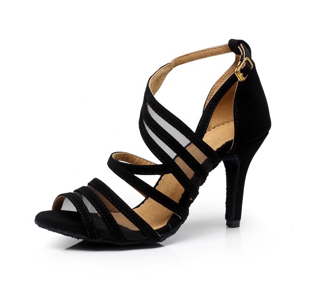 Женские туфли на высоком каблуке из черной сетчатой дышащей ткани для латиноамериканских танцев