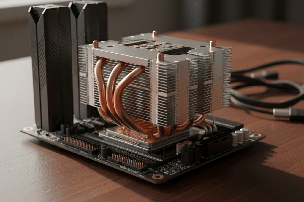 Detailed view of a high-performance gaming processor under natural lighting, highlighting cooling system and surrounding components